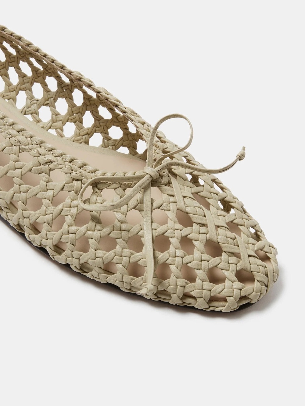 Woven Ballet Flat in Cream with Bow Accent